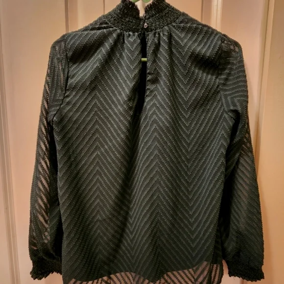 ONLY Emerald Green Chevron Blouse with Sheer Sleeves - S/4/36 - Picture 8 of 10